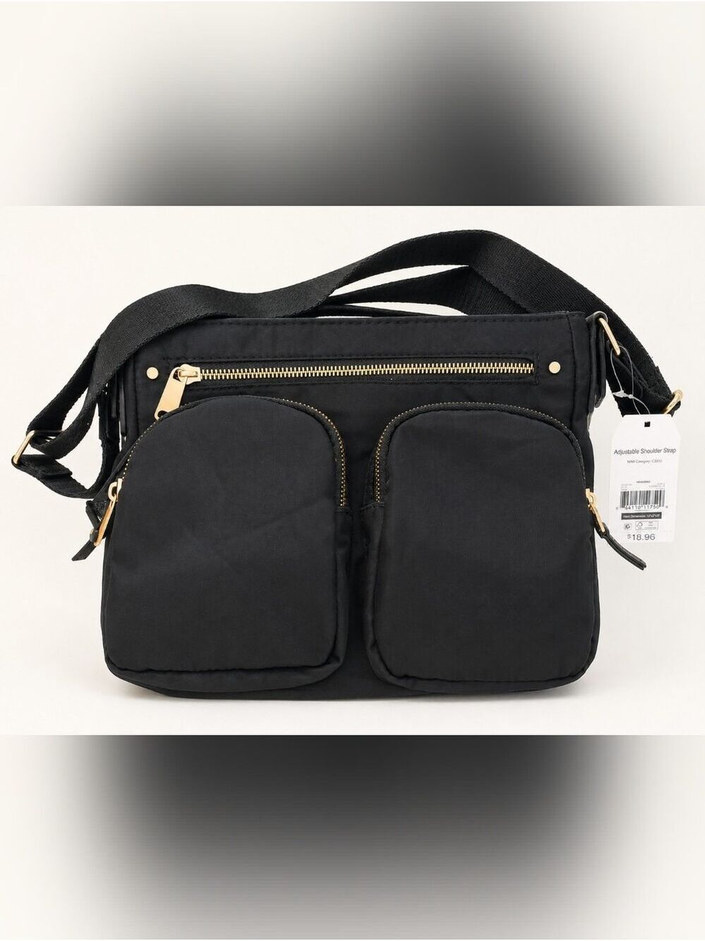 Time and Tru Black Nylon Multi Pocket Crossbody Bag NWT